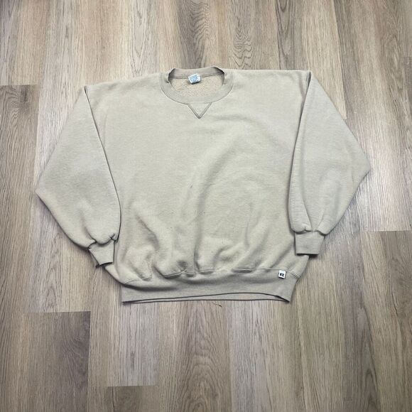Vintage Russell Athletic Sweatshirt Mens 2XL Beige Crewneck Pullover USA 90s - Picture 1 of 10